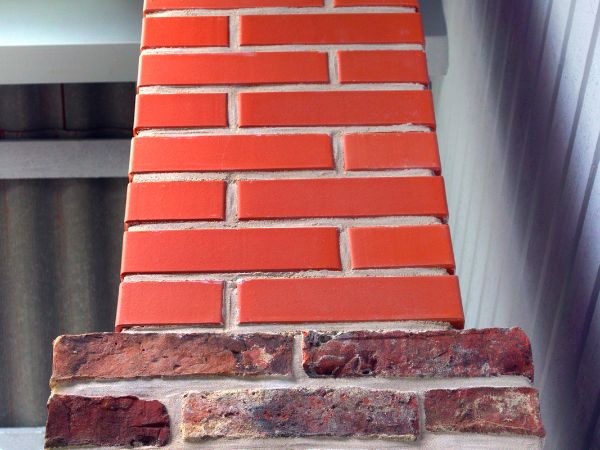 Chimney with new brick repair, Waukesha, WI.